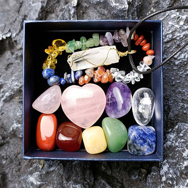Braccialetto con ciondolo di guarigione dei chakra, set di cristalli