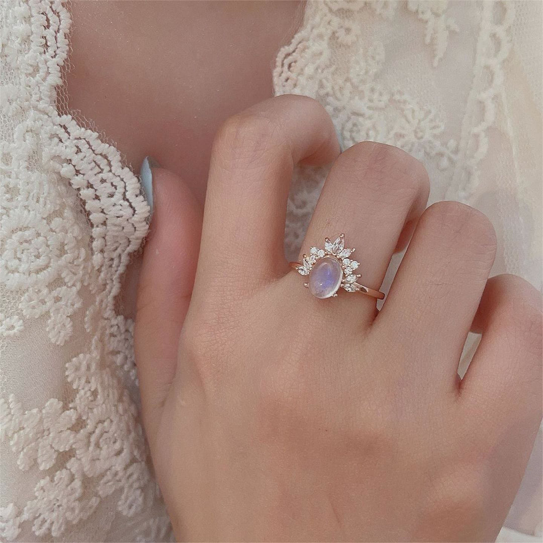 Anello in argento sterling 925 con pietra di luna ovale Olivenorma 