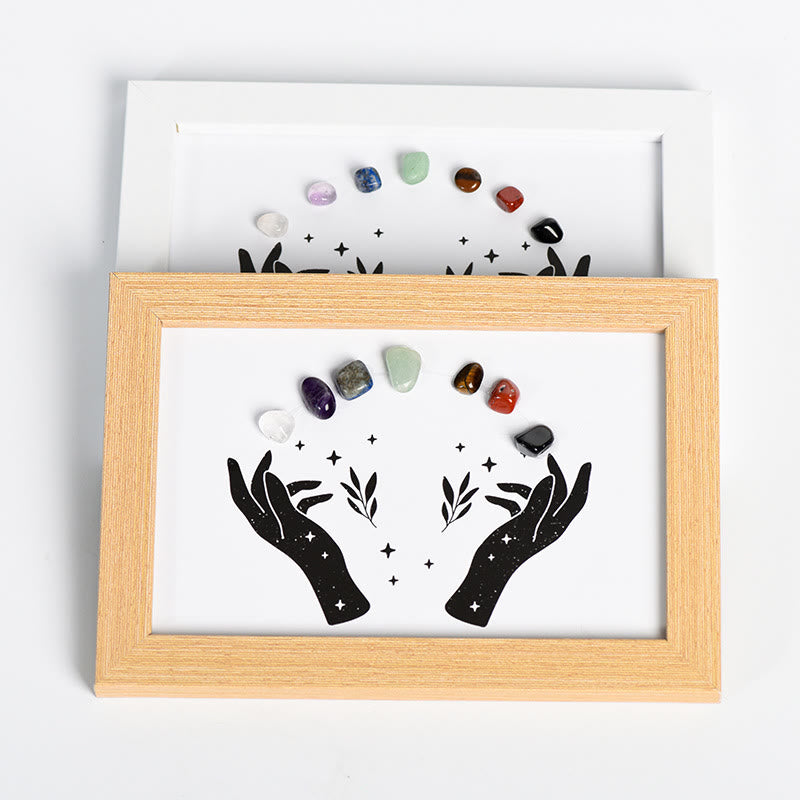 Olivenorma Mani Chakra Pietra Cristallo Cornice per Foto in Legno Decorazione