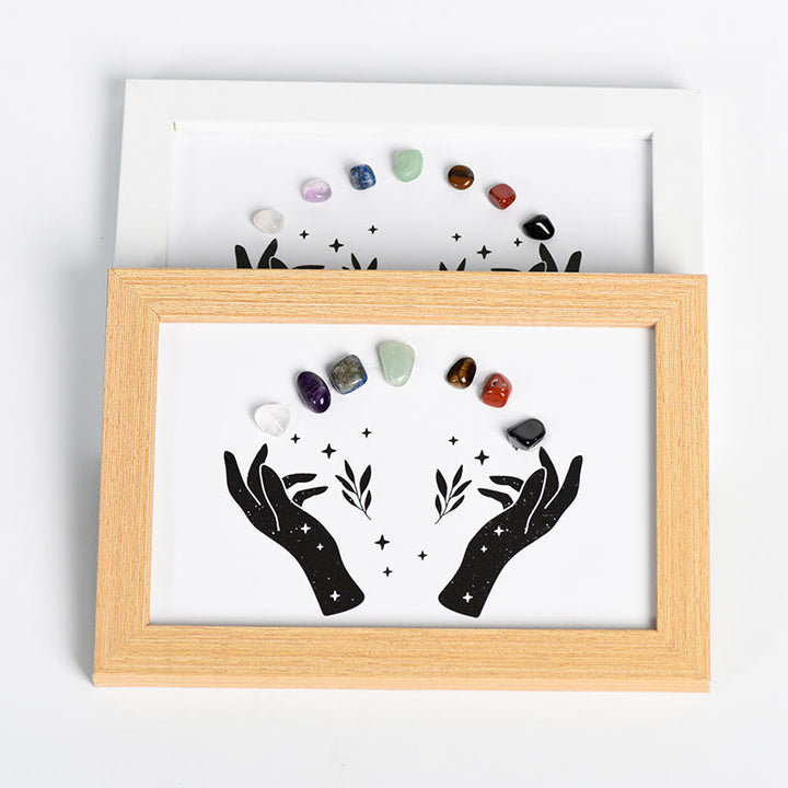 Olivenorma Mani Chakra Pietra Cristallo Cornice per Foto in Legno Decorazione