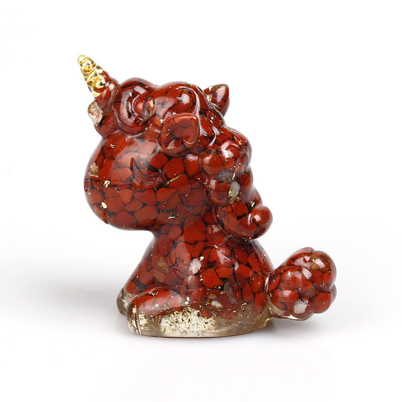 Decorazione in pietra preziosa di unicorno di cristallo Olivenorma - Diaspro rosso e foglia d'oro - image 45