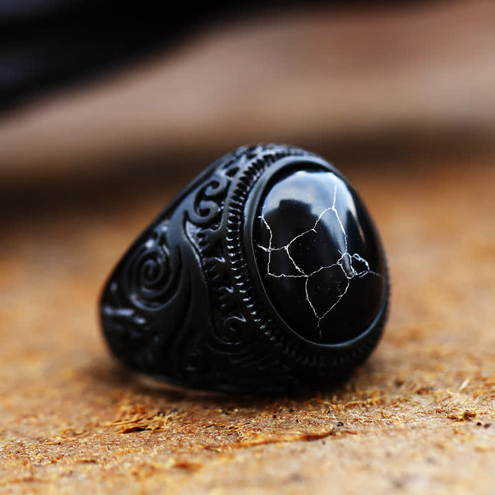Anello in acciaio inossidabile turchese nero Olivenorma