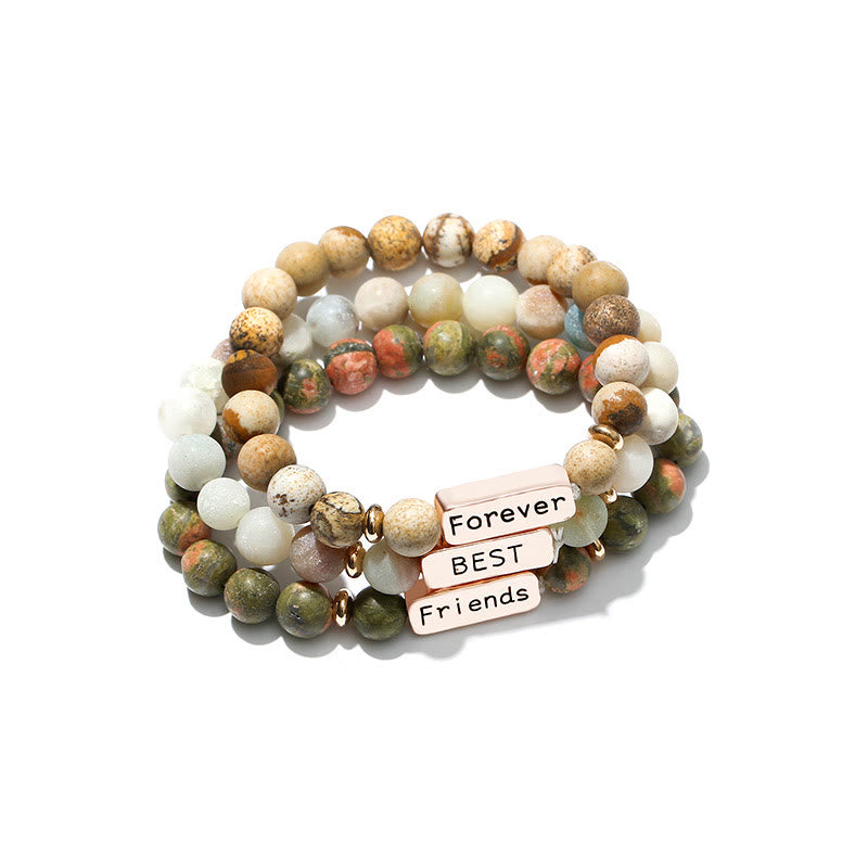 Olivenorma Natural Gemstone Best Friend Forever Set di 3 bracciali con incisione