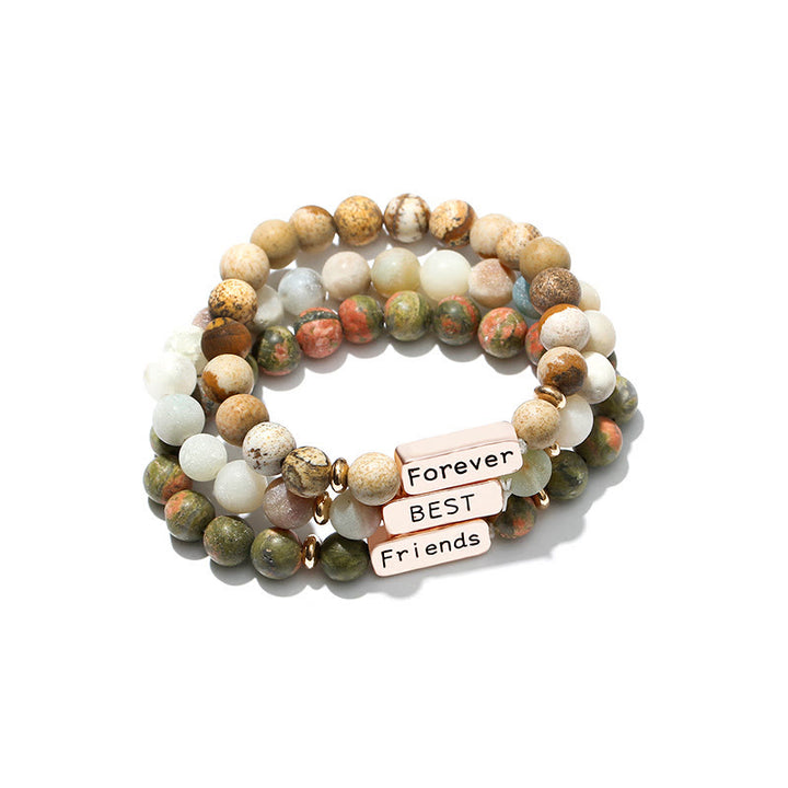 Olivenorma Natural Gemstone Best Friend Forever Set di 3 bracciali con incisione