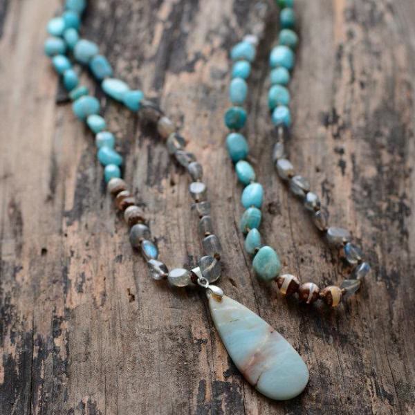 Ciondolo Mala in pietra di cristallo di agata labradorite amazzonite Olivenorma