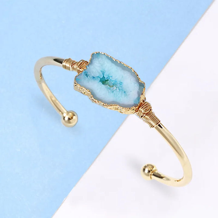 Braccialetto fatto a mano con avvolgimento a grappolo irregolare di agata naturale Olivenorma 