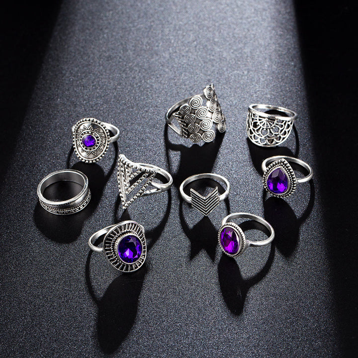 Olivenorma Vintage Viola Zircone Anello Cavo 9 Pezzi Set