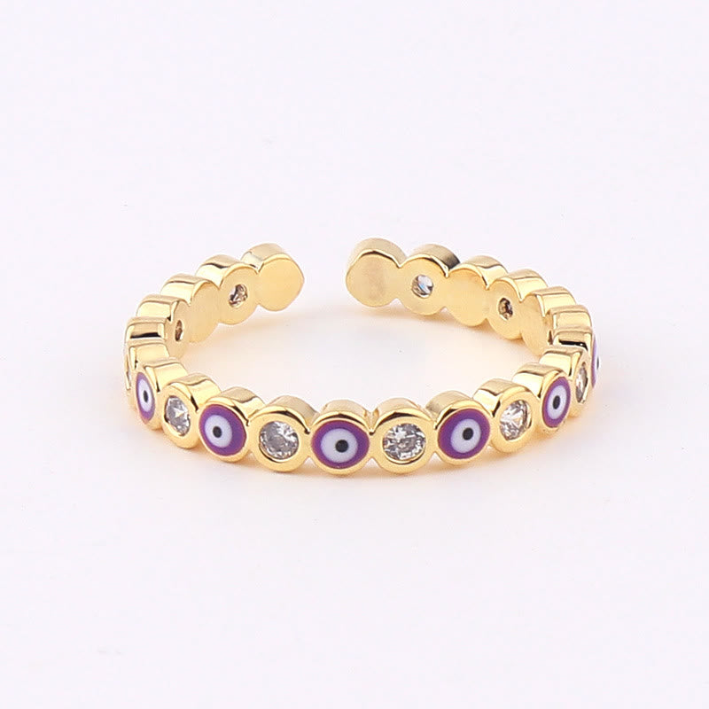 Olivenorma Anello regolabile con zircone bianco e colorato malocchio 