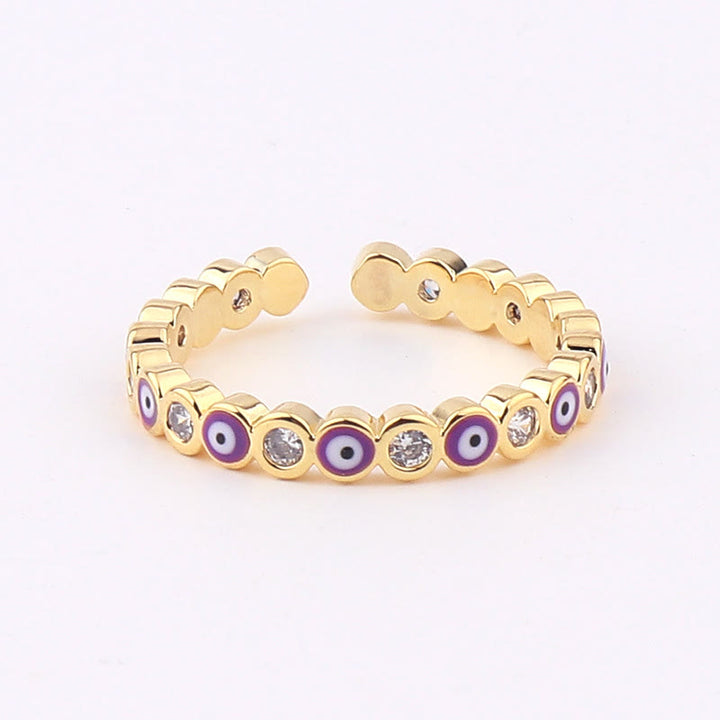 Olivenorma Anello regolabile con zircone bianco e colorato malocchio 