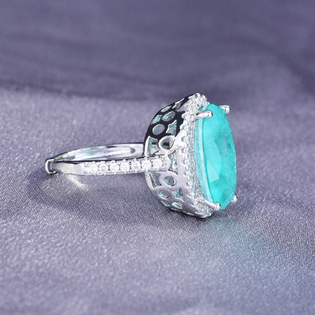 Olivenorma Anello di fidanzamento regolabile con tormalina Paraiba ovale grande