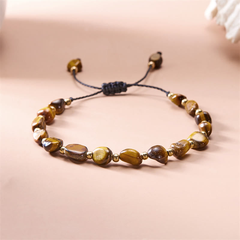 Bracciale intrecciato a mano con perline di pietra naturale irregolare Olivenorma
