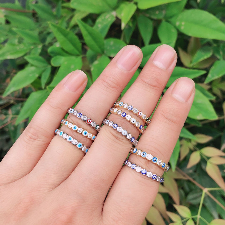 Olivenorma Anello regolabile con zircone bianco e colorato malocchio 