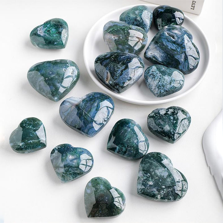 Olivenorma Moss Agate Pietra da gioco lucidata Cuore di cristallo