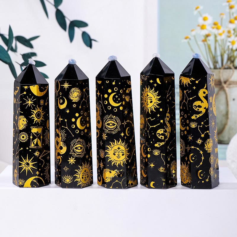 Olivenorma Obsidian Crystal Tower Bacchette di cristallo esagonali