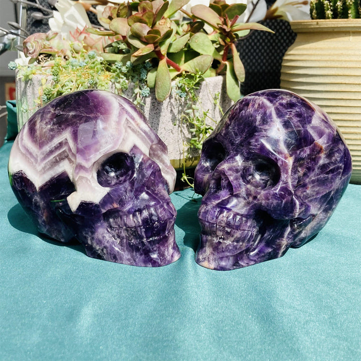 Olivenorma 10cm Decorazione in pietra preziosa ametista naturale da sogno, teschio di cristallo 