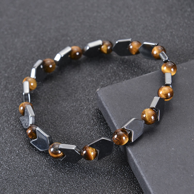 Bracciale da uomo con perline in occhio di tigre ematite e freccia Olivenorma