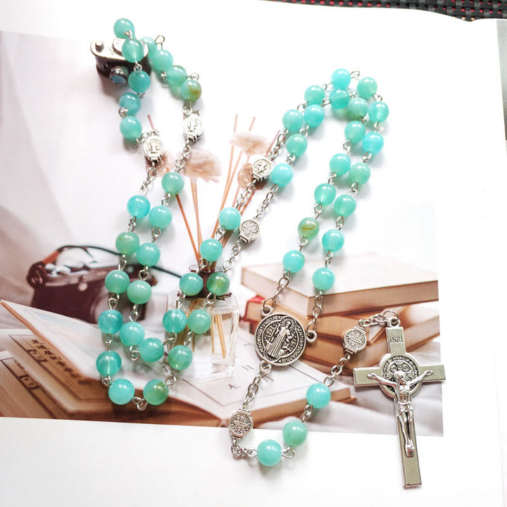 Collana con ciondolo rosario in argento con medaglia amazzonite Olivenorma