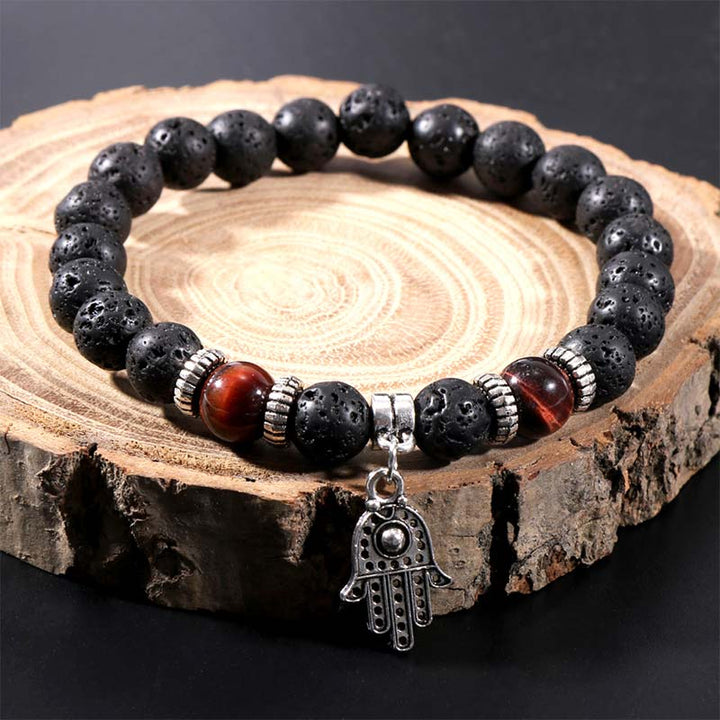 Bracciale in pietra lavica con occhio di tigre e malachite