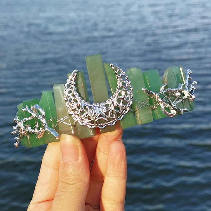 Olivenorma - Corona da sposa con accessorio a forma di luna e libellula in cristallo naturale 