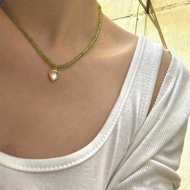 Collana con ciondolo in metallo con cristallo naturale Olivenorma
