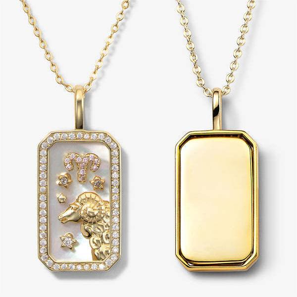 Collana Olivenorma con targhetta incisa con zircone bianco e 12 segni zodiacali 