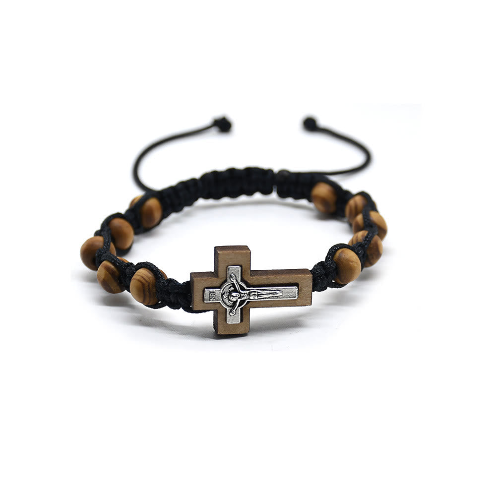 Bracciale avvolgente in legno con croce di Gesù Olivenorma
