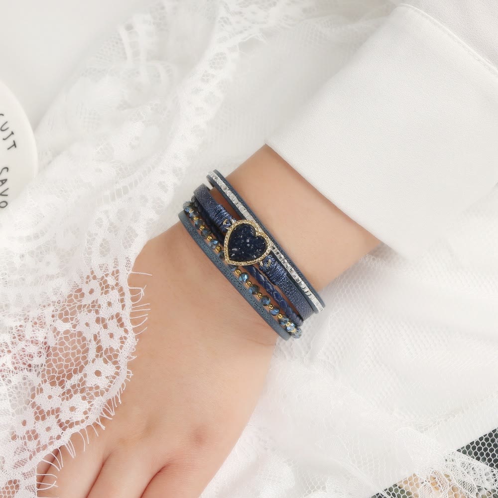 Bracciale in pelle intrecciata multistrato a forma di cuore Olivenorma
