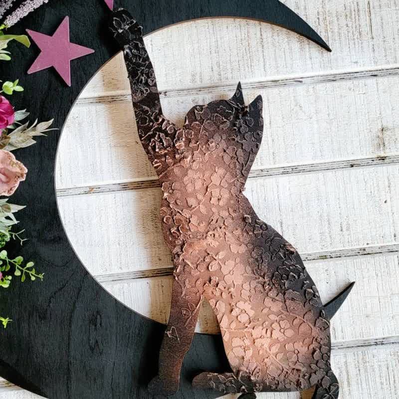 Olivenorma Decorazione da parete con luna celeste e gattino