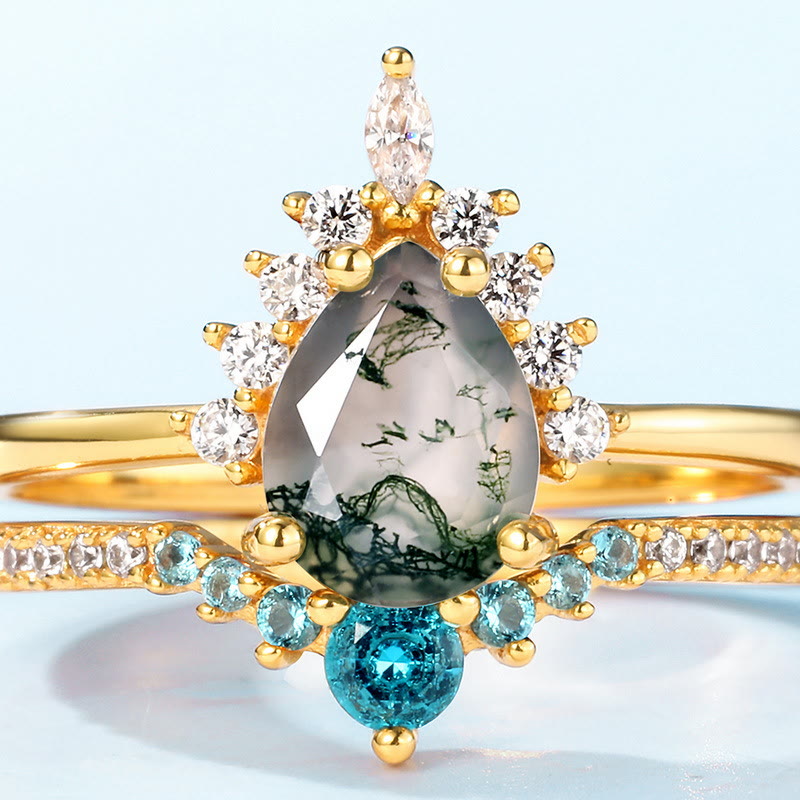 Anello in argento 925 con tormalina Paraiba e agata muschiata Olivenorma, 2 pezzi