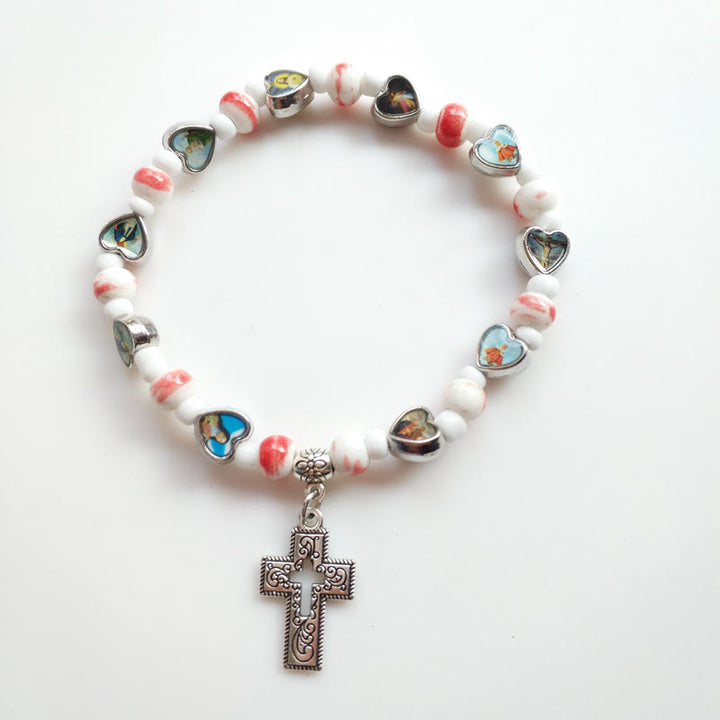 Olivenormacolorful Braccialetto con croce cristiana in pietra naturale 