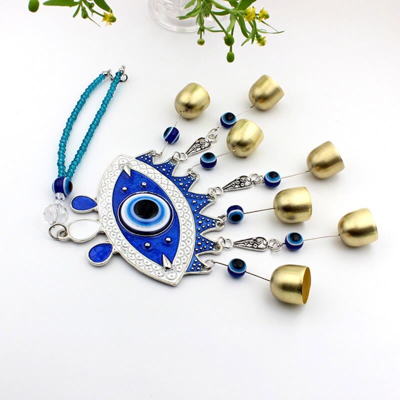 Olivenorma Occhio diabolico turco blu con 7 campanelli Decorazione da parete 