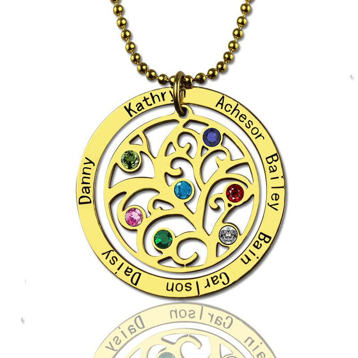 Collana con incisione del nome della pietra portafortuna dell'albero della vita Olivenorma