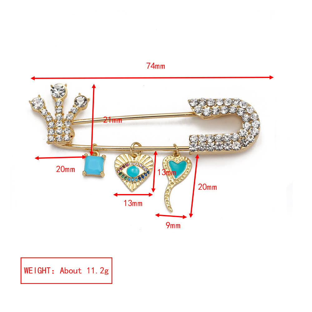 Spilla a forma di cuore con occhio maligno in zircone bianco Olivenorma 