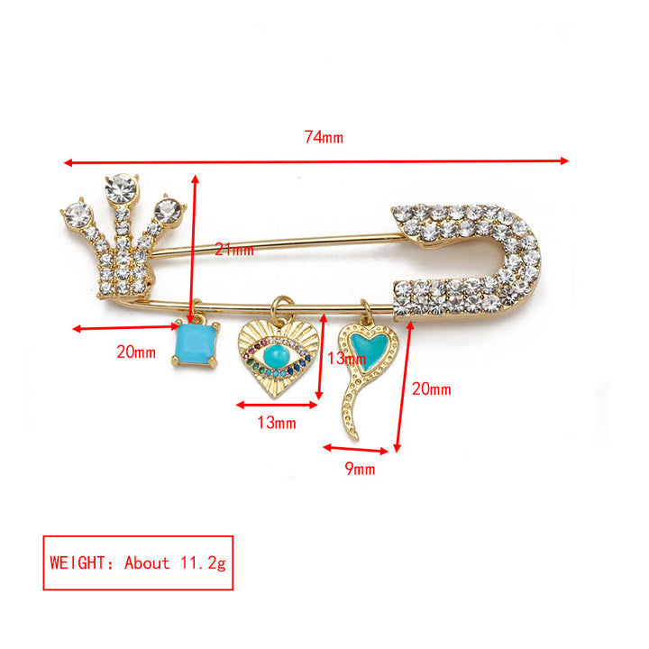 Spilla a forma di cuore con occhio maligno in zircone bianco Olivenorma 