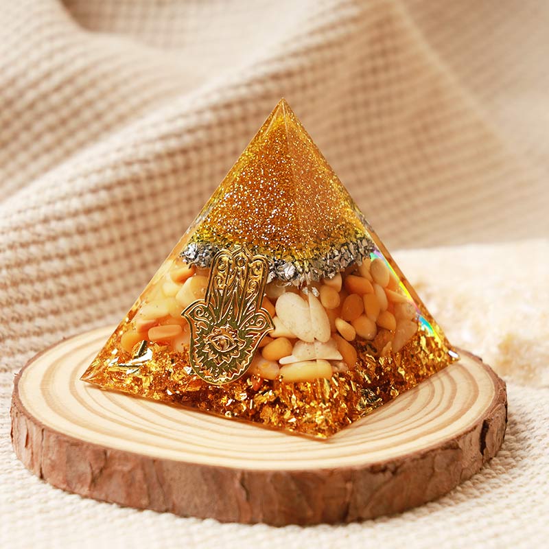 Olivenorma Giada Gialla Hamsa Piramide di Orgone di Protezione 