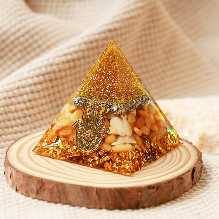 Olivenorma Giada Gialla Hamsa Piramide di Orgone di Protezione 