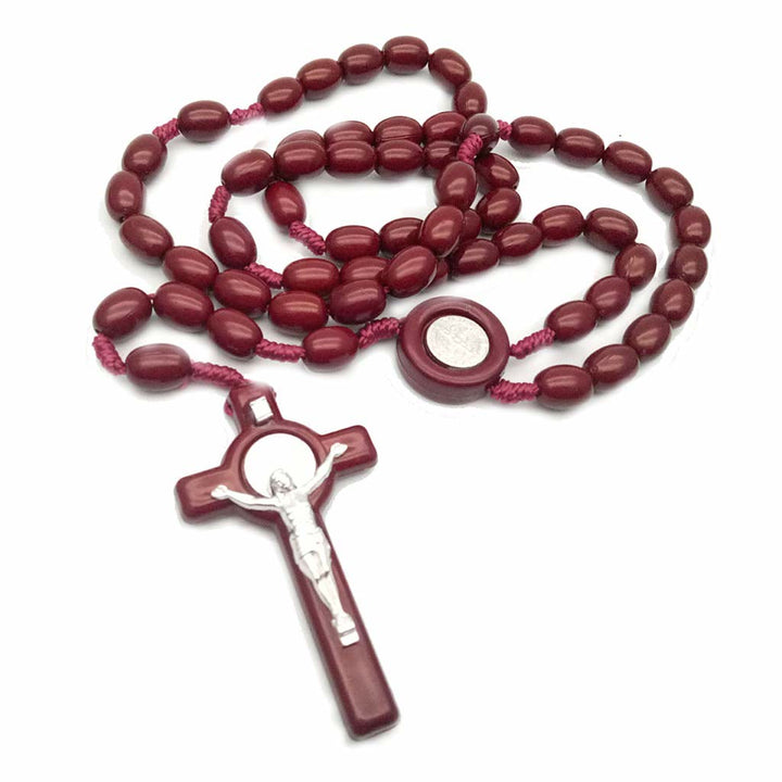 Collana con rosario e croce in perline di legno Olivenorma  - Vino rosso - image 7