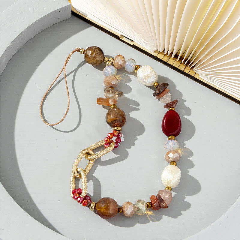 Olivenorma - Cinturino per telefono con catena di perline in pietra irregolare naturale