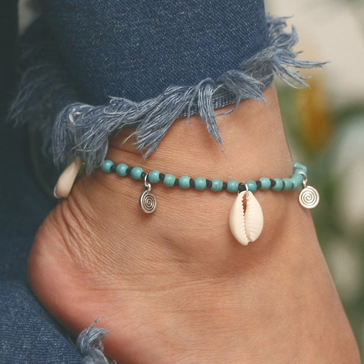 Olivenorma Bracciale Cavigliera con Ciondolo in Perline di Turchese Naturale