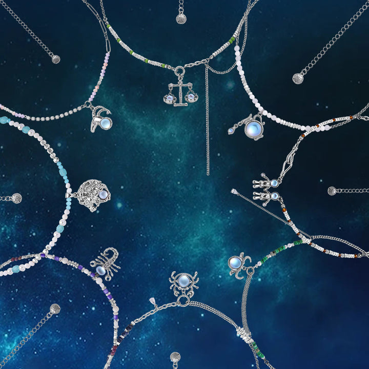 Collana in lega con ciondolo zodiacale in pietra di luna Olivenorma 