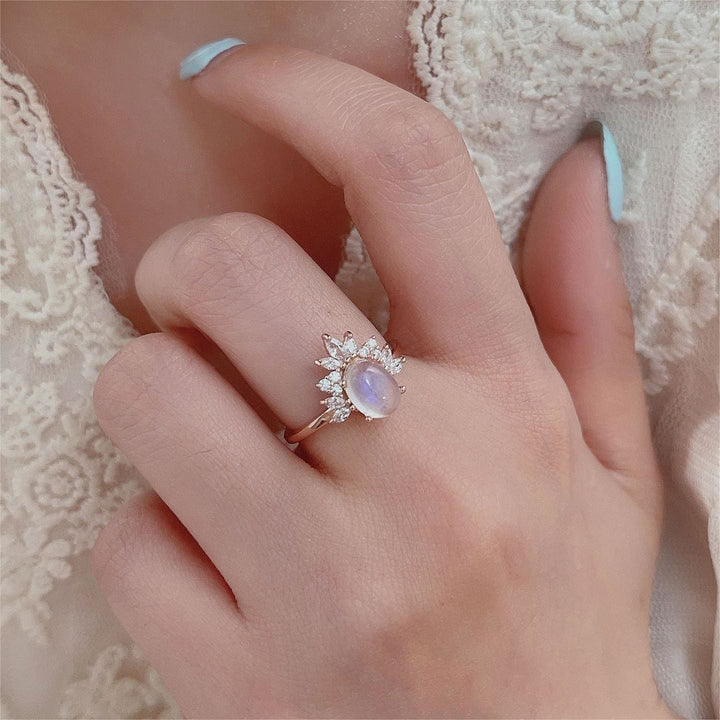 Anello in argento sterling 925 con pietra di luna ovale Olivenorma 
