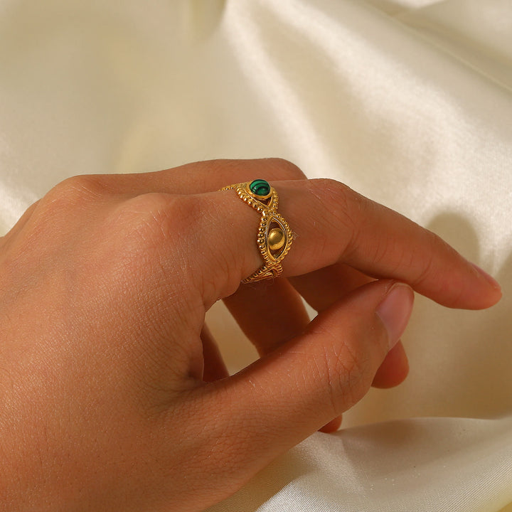 Olivenorma Anello aperto in malachite naturale verde oro