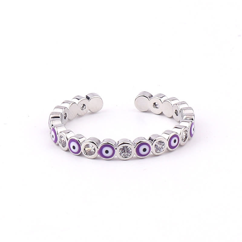 Olivenorma Anello regolabile con zircone bianco e colorato malocchio 