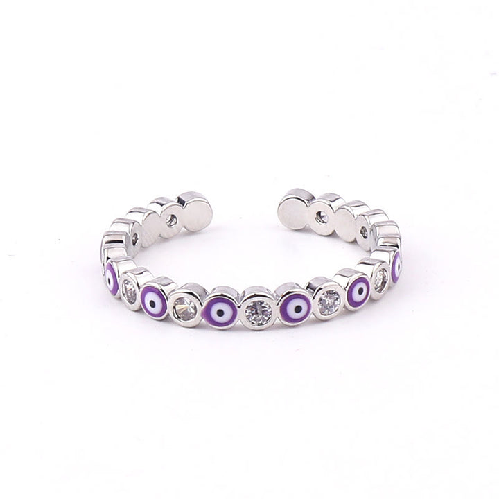 Olivenorma Anello regolabile con zircone bianco e colorato malocchio 