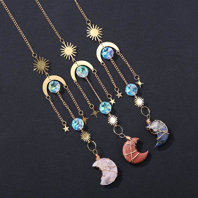 Ornamento fatto a mano con pietre preziose di cristallo sole e luna
