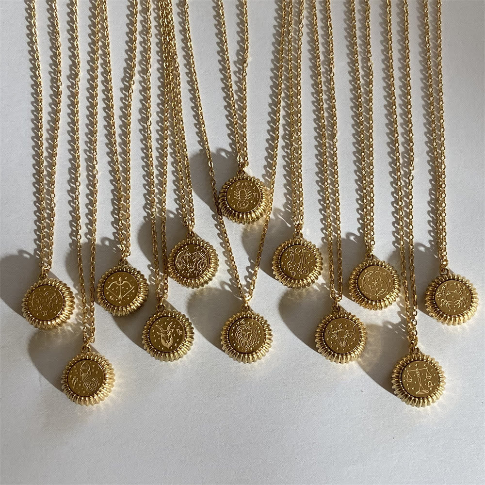 Olivenorma Zodiaco Rotondo Ciondolo Collana in Acciaio al Titanio Oro 18k