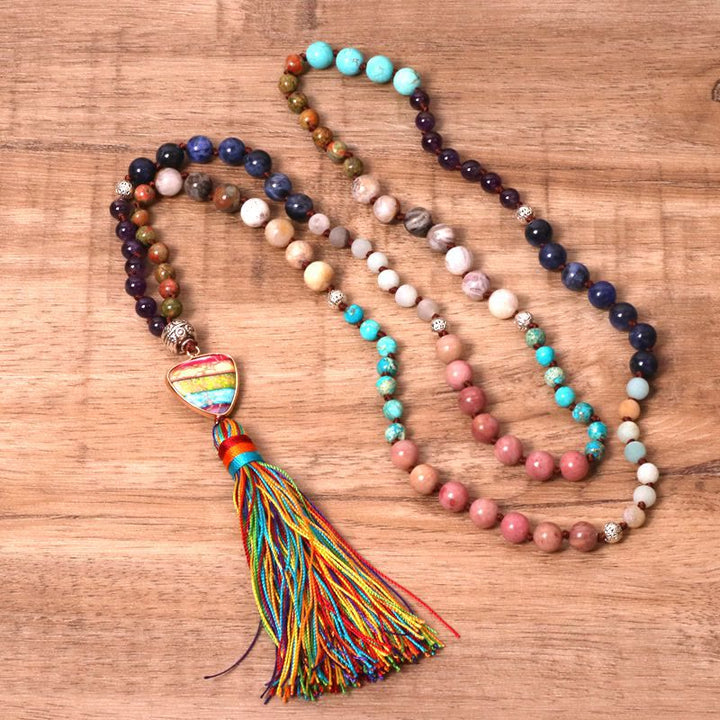 Olivenorma Splendido ciondolo Mala con triangolo chakra in pietre naturali