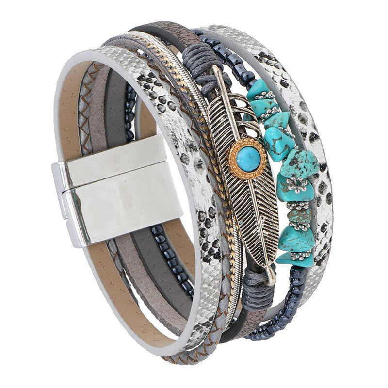 Olivenorma Bracciale in pelle multistrato turchese vintage marrone 