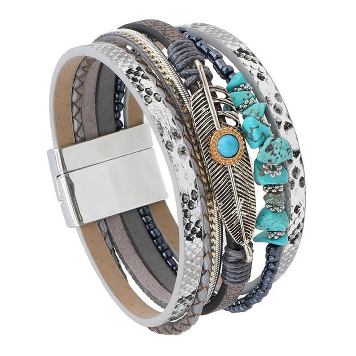Olivenorma Bracciale in pelle multistrato turchese vintage marrone 
