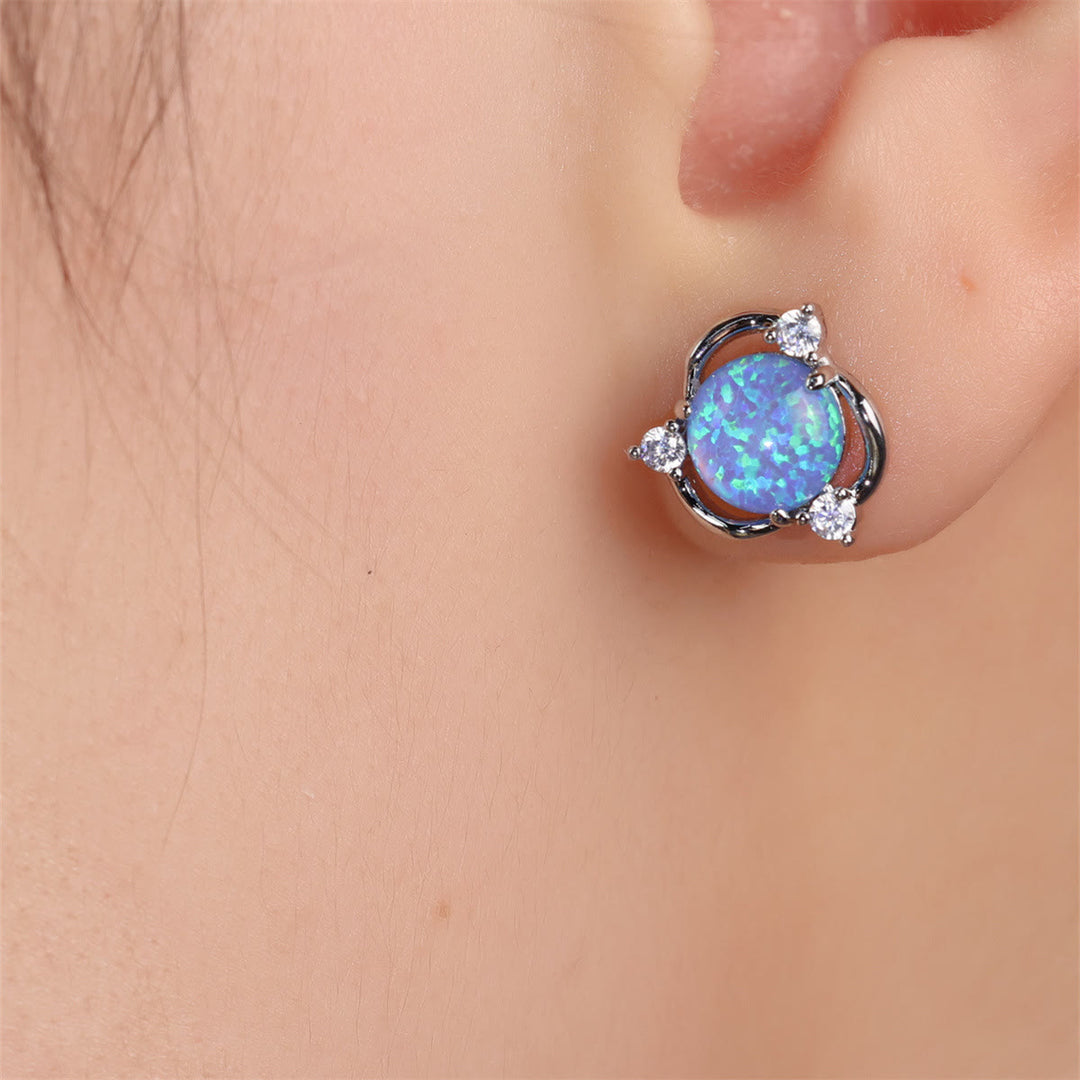 Orecchini a bottone Olivenorma Opal Small Round White Zircon 